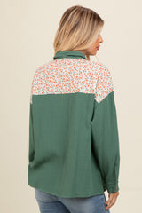 Olive Colorblock Floral Button Down