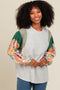 Heather Grey Mixed Print Bubble Sleeve Top