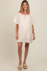 Cream Embroidered Puff Sleeve Maternity Dress