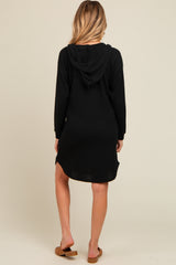 Black Ribbed Hoodie Maternity Dress