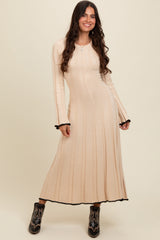 Cream Sweater Knit Bell Sleeve Back Cutout Maternity Maxi Dress