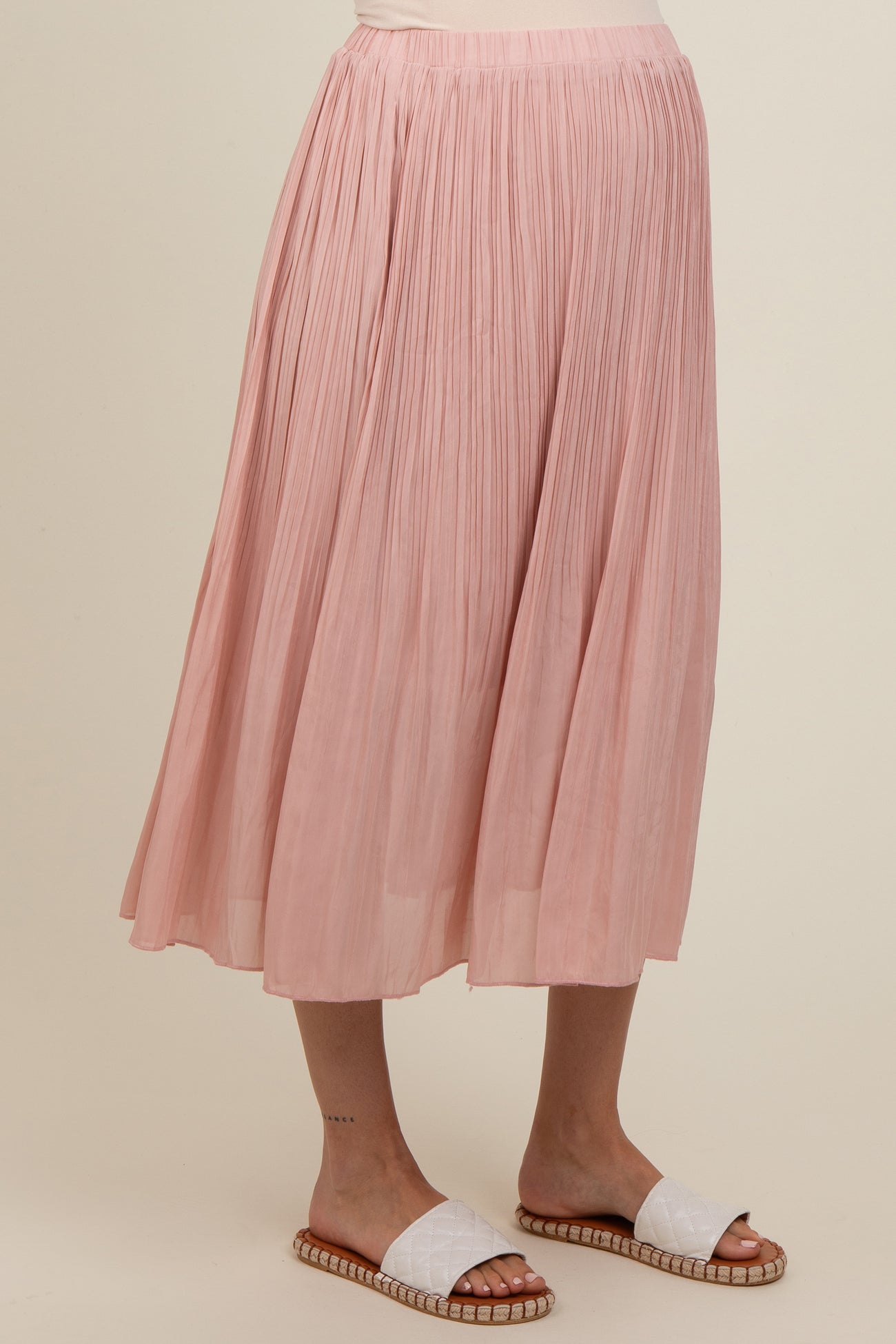 Mauve Pleated Maternity Midi Skirt