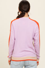 Cream Lilac Colorblock Mock Neck Sweater