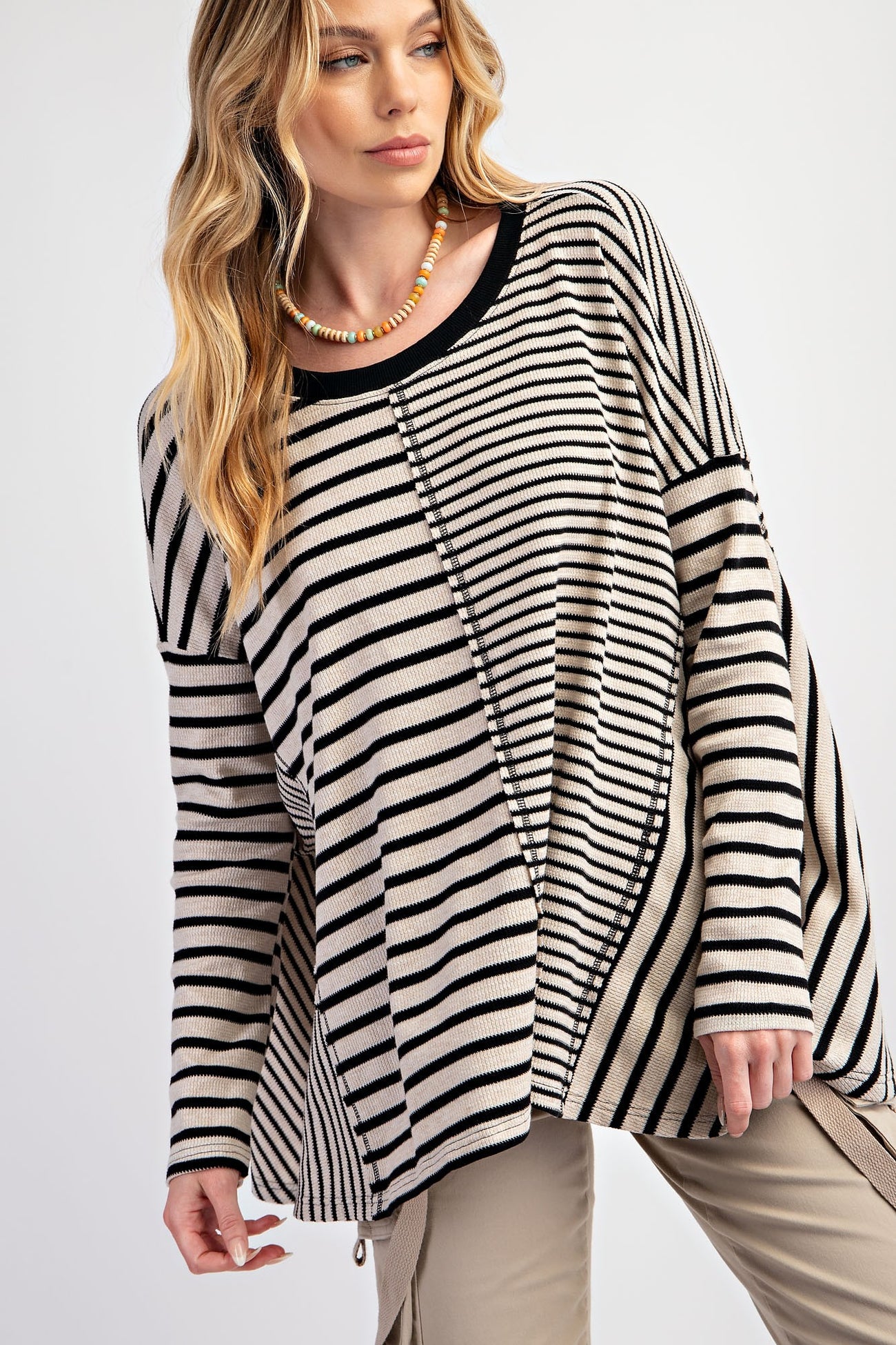 Black Mixed Stripe Trapeze Top