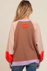 Coral Colorblock Bubble Sleeve Maternity Pullover