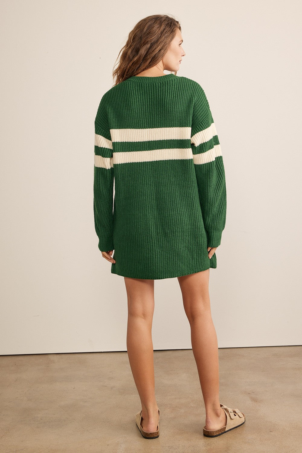Forest Green Relaxed Fit Striped Mini Sweater Dress