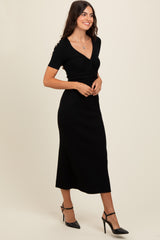 Black Knit Twisted V-Neck Maxi Dress