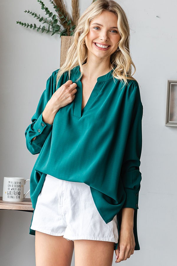Forest Green V-Neck Maternity Oversized Blouse