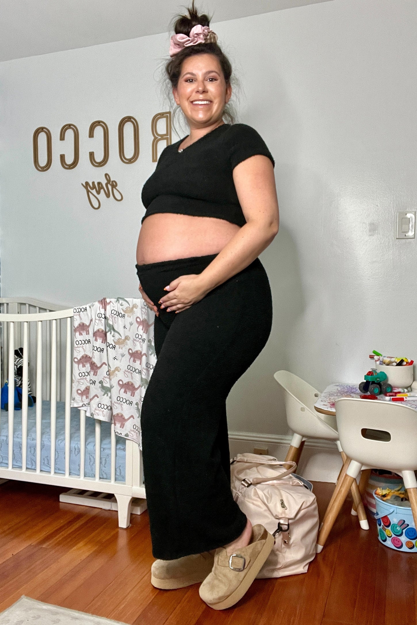 Black Short Sleeve Pant Maternity Lounge Set