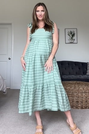 Light Olive Gingham Shoulder Tie Maternity Dress