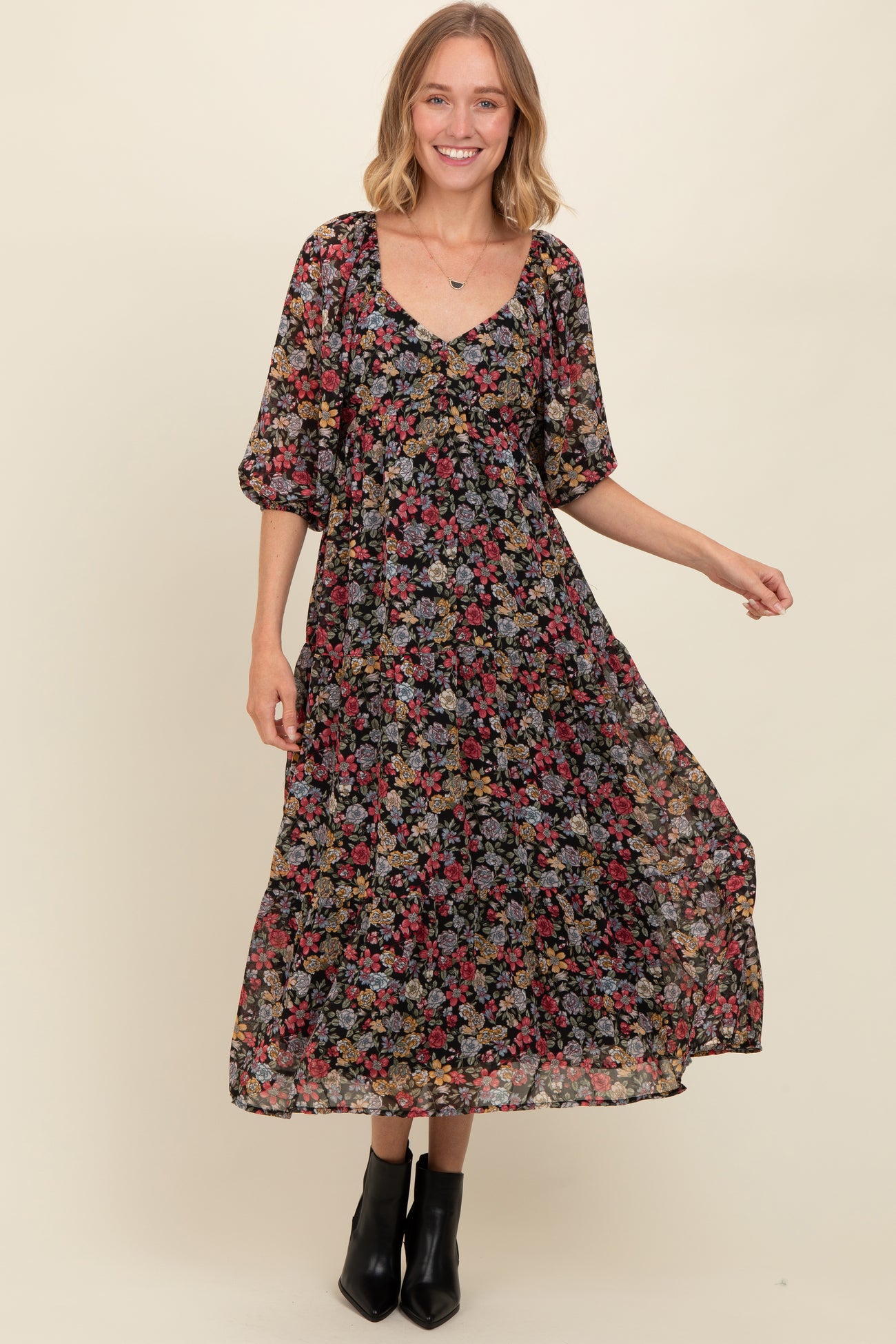 Black Floral Empire Waist Maternity Maxi Dress