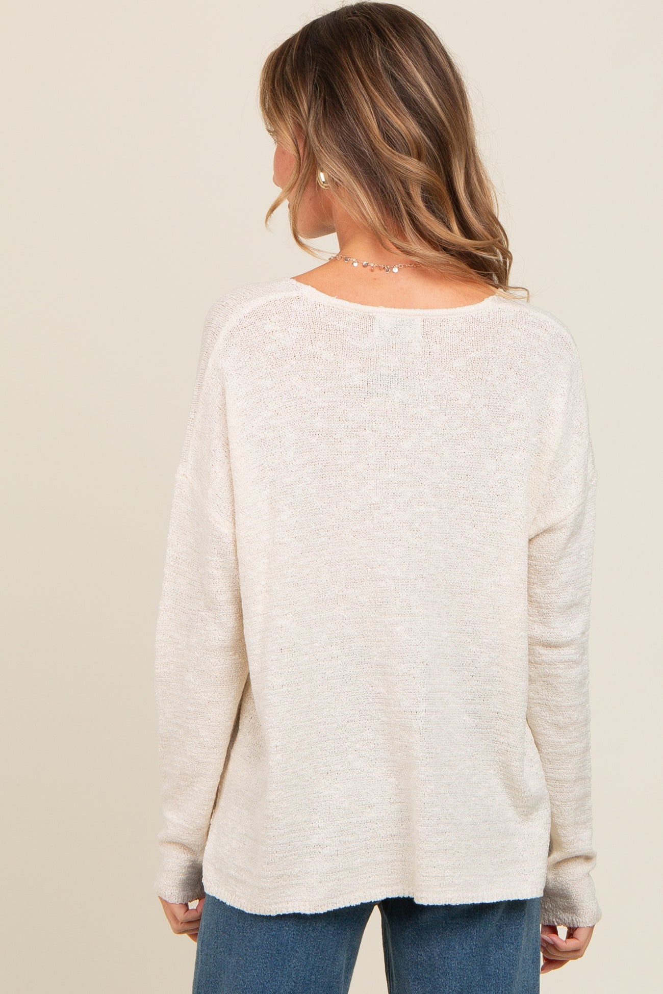 Ivory V-Neck Basic Sweater