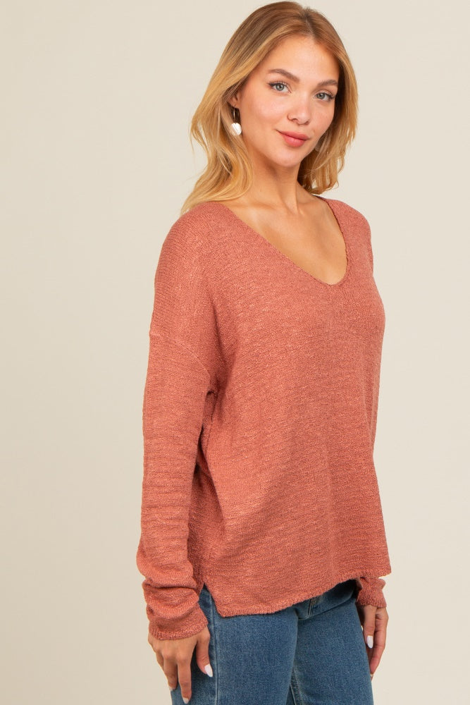Rust V-Neck Basic Sweater