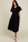 Black Smocked Dotted Tulle Overlay Midi Dress