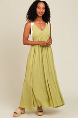 Lime Contrast Shoulder Tie Smocked Maxi Dress