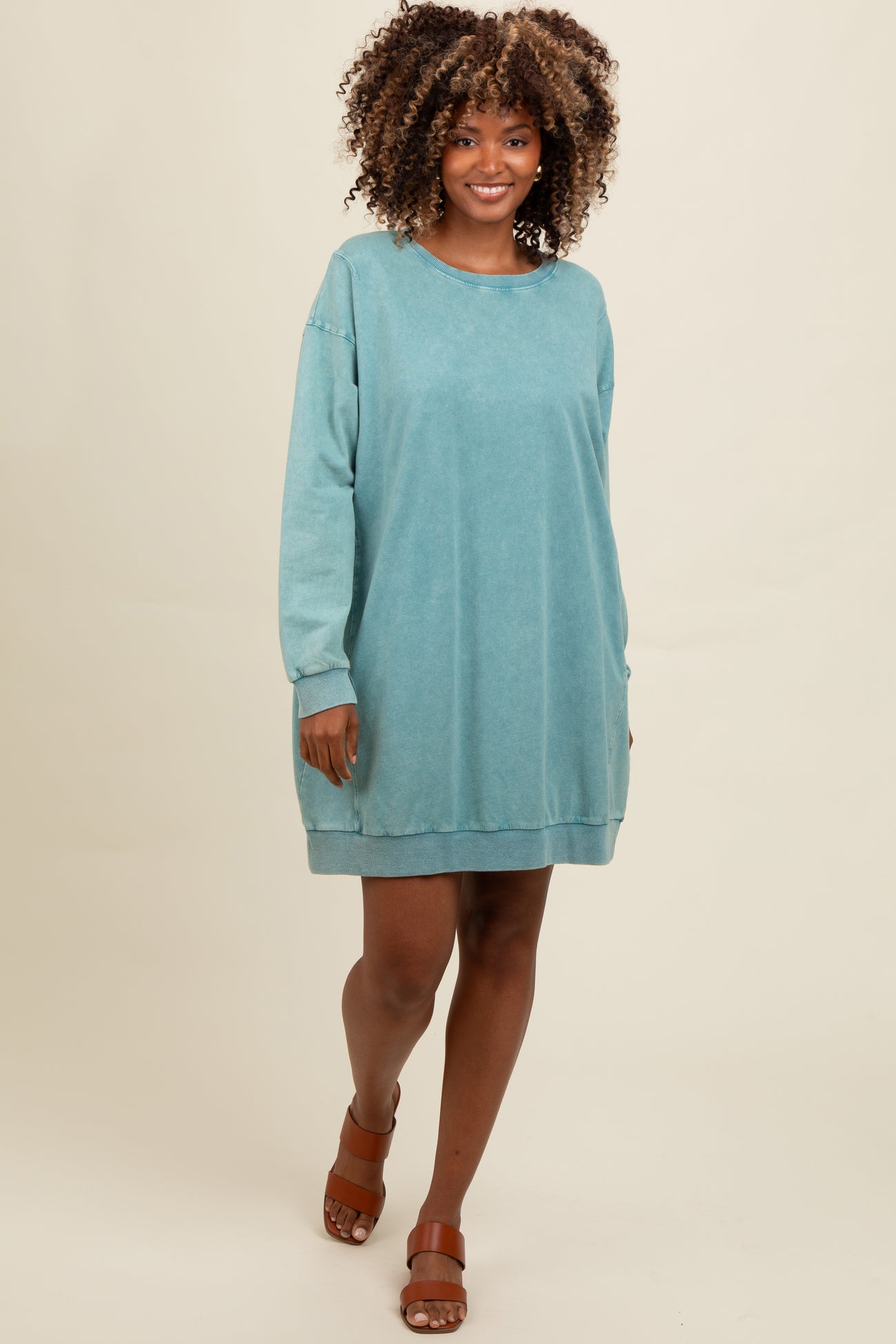 Teal Mineral Wash Sweatshirt Dress