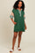 Forest Green Striped Color Block Collared Terry Dress