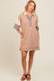 Mocha Striped Color Block Collared Terry Dress
