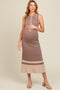 Mocha Knit Button Front Contrast Border Maternity Midi Dress