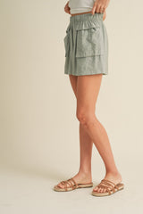 Mint Woven Shorts With Oversized Pockets