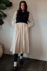 Navy Striped Contrast Sweater Knit Top Midi Dress