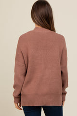 Brown Mock Neck Basic Maternity Sweater