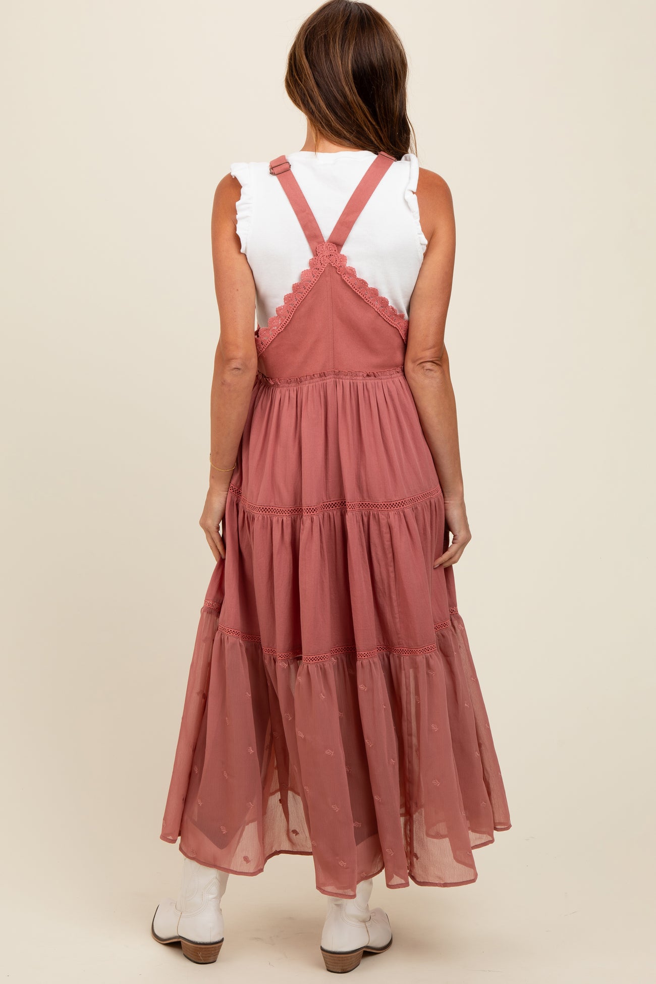 Mauve Overall Crochet Lace Tiered Dress