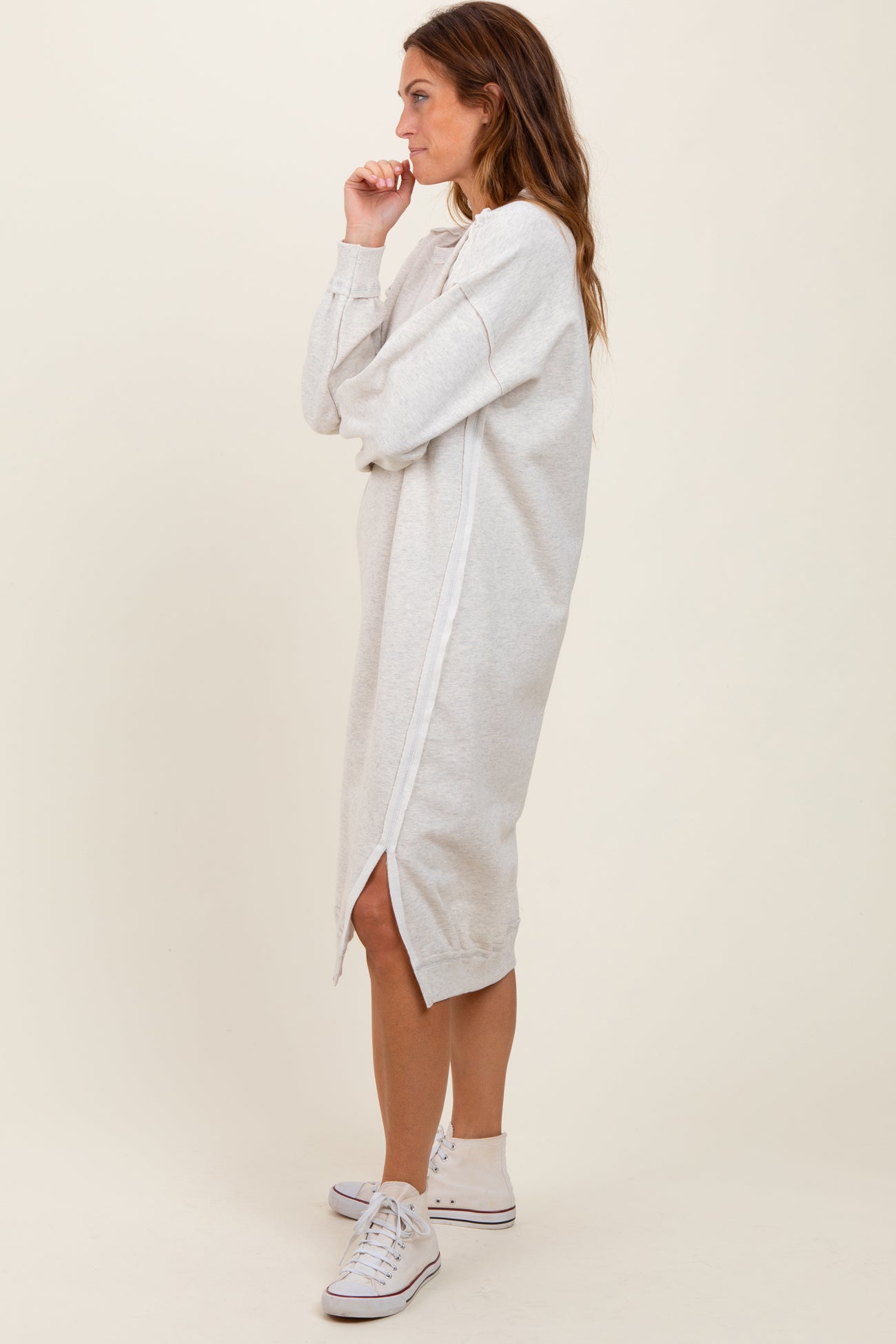 Heather Beige Sweatshirt Midi Dress