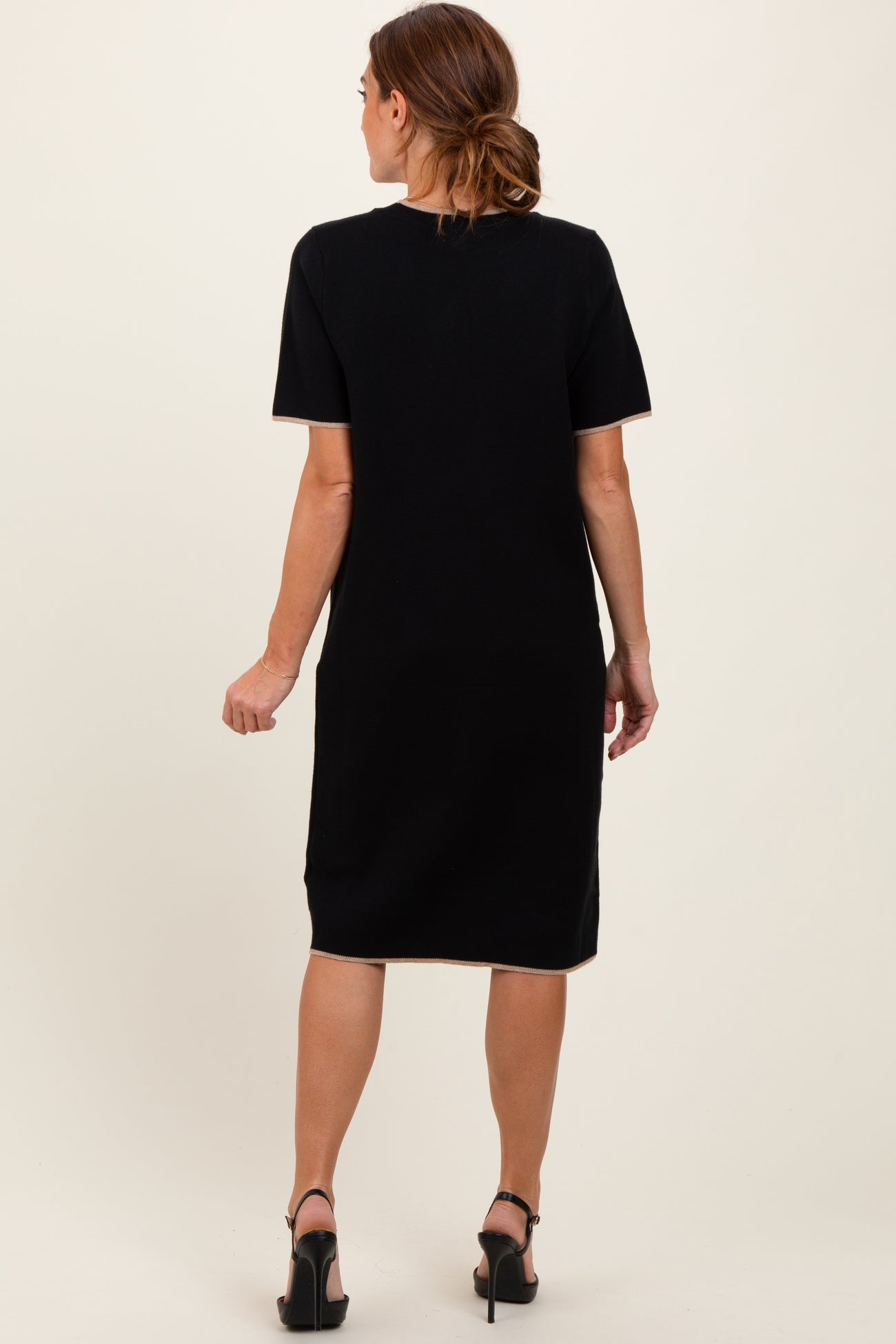 Black Knit Short Sleeve Contrast Trim Dress