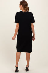 Black Knit Short Sleeve Contrast Trim Dress