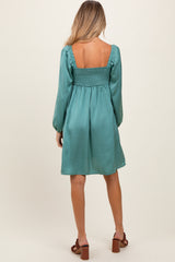 Light Olive Satin Pleated Detail Bodice Maternity Dress