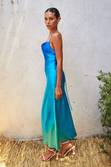 Blue Ombre Criss Cross Back Maxi Dress