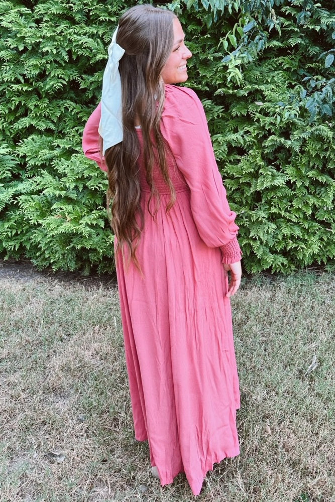 Desert Rose Ruched Bodice Square Neck Maxi Dress