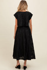 Black Floral Jacquard Crop Top and Skirt Maternity Set