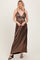 Brown Metallic Deep V-Neck Cutout Tie Back Maxi Dress