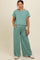 Light Olive Basic Tee And Wide Leg Pant Maternity Set