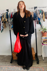 Black Knit Oversized Button Down V-Neck Maternity Cardigan