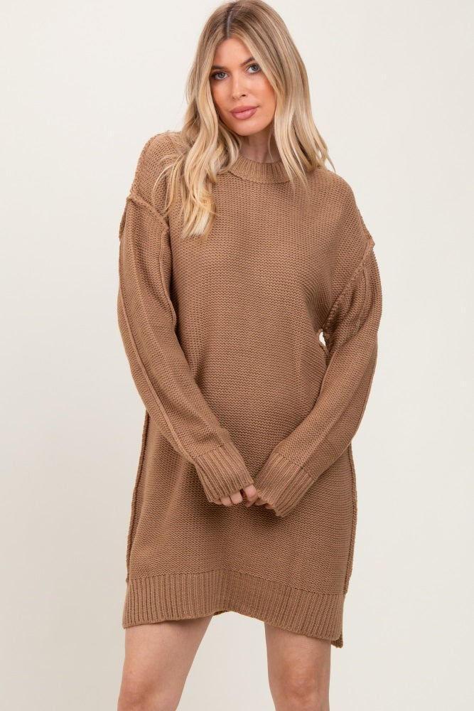 Mocha Exposed Seam Oversized Sweater Dress