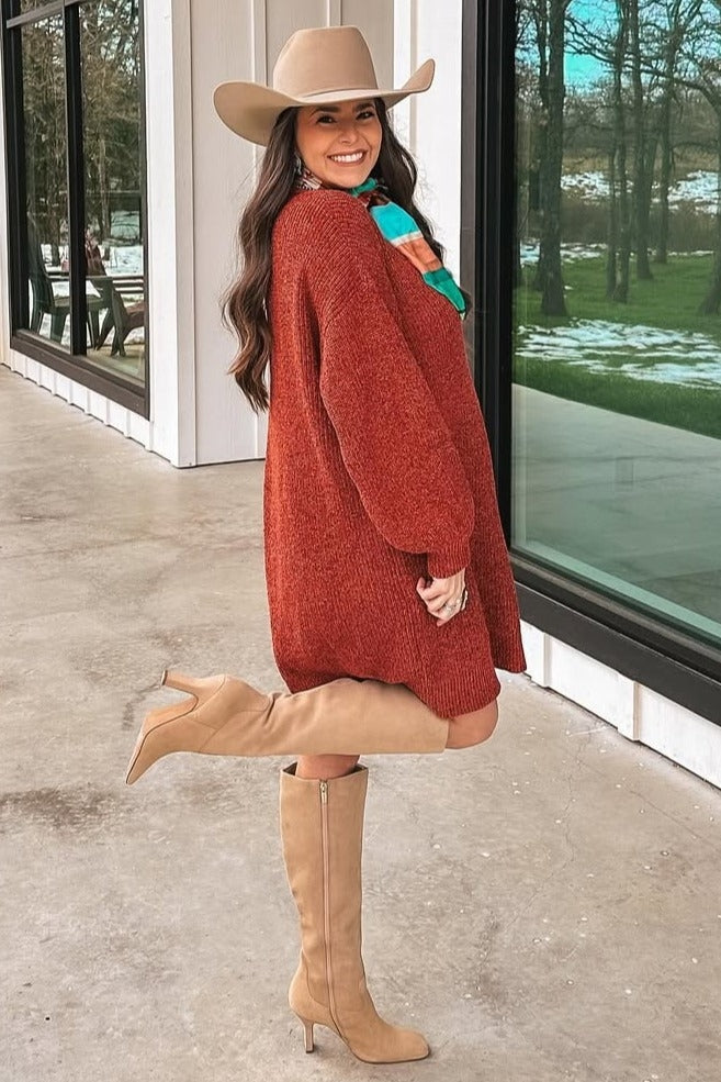 Rust Chenille Knit Maternity Sweater Dress