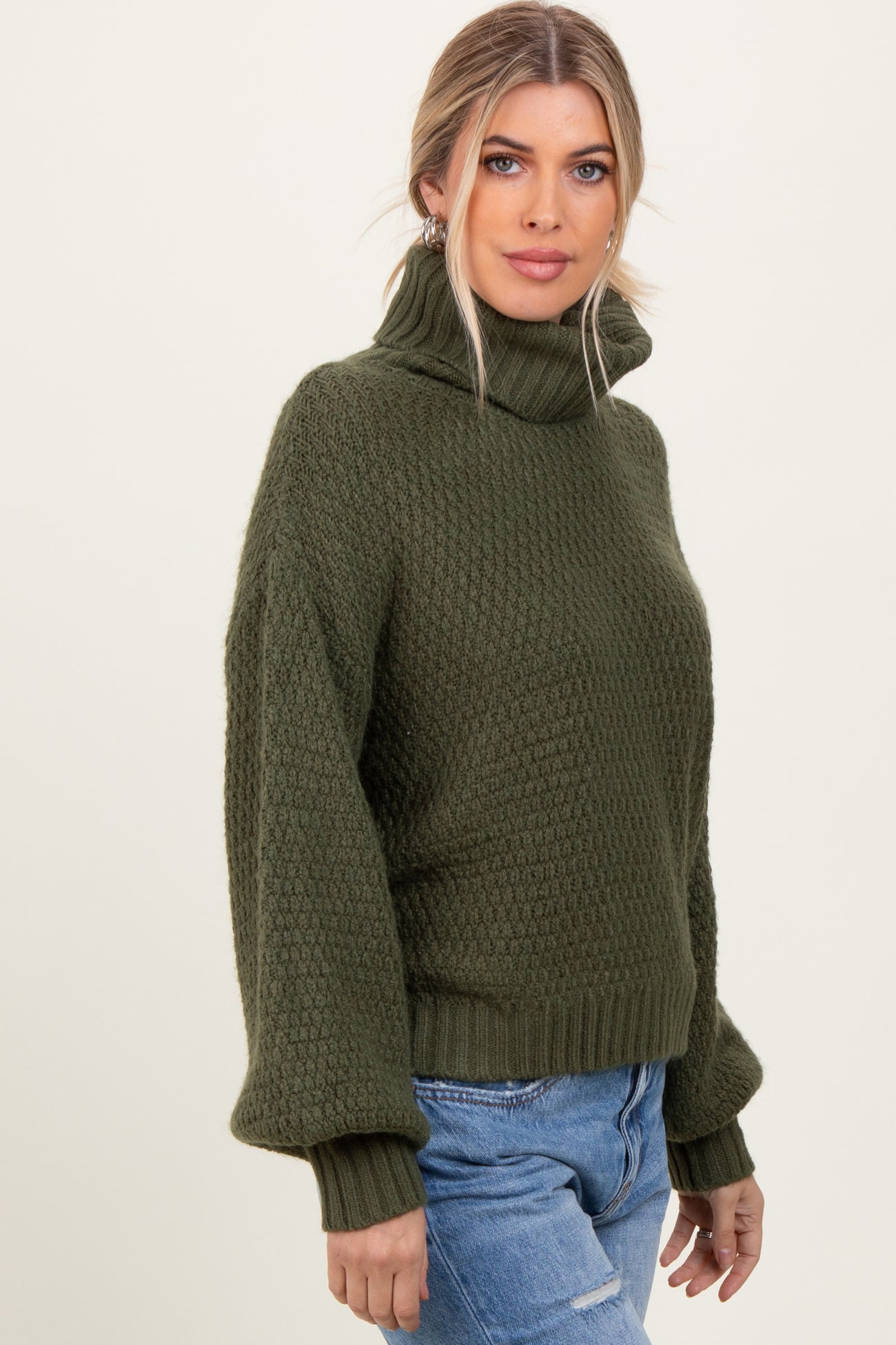 Olive Chunky Knit Turtleneck Sweater