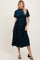 Navy Floral Velvet Print Smocked Midi Dress