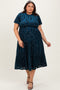 Navy Floral Velvet Print Smocked Plus Midi Dress