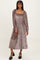 Taupe Velvet Smocked Long Sleeve Maxi Dress