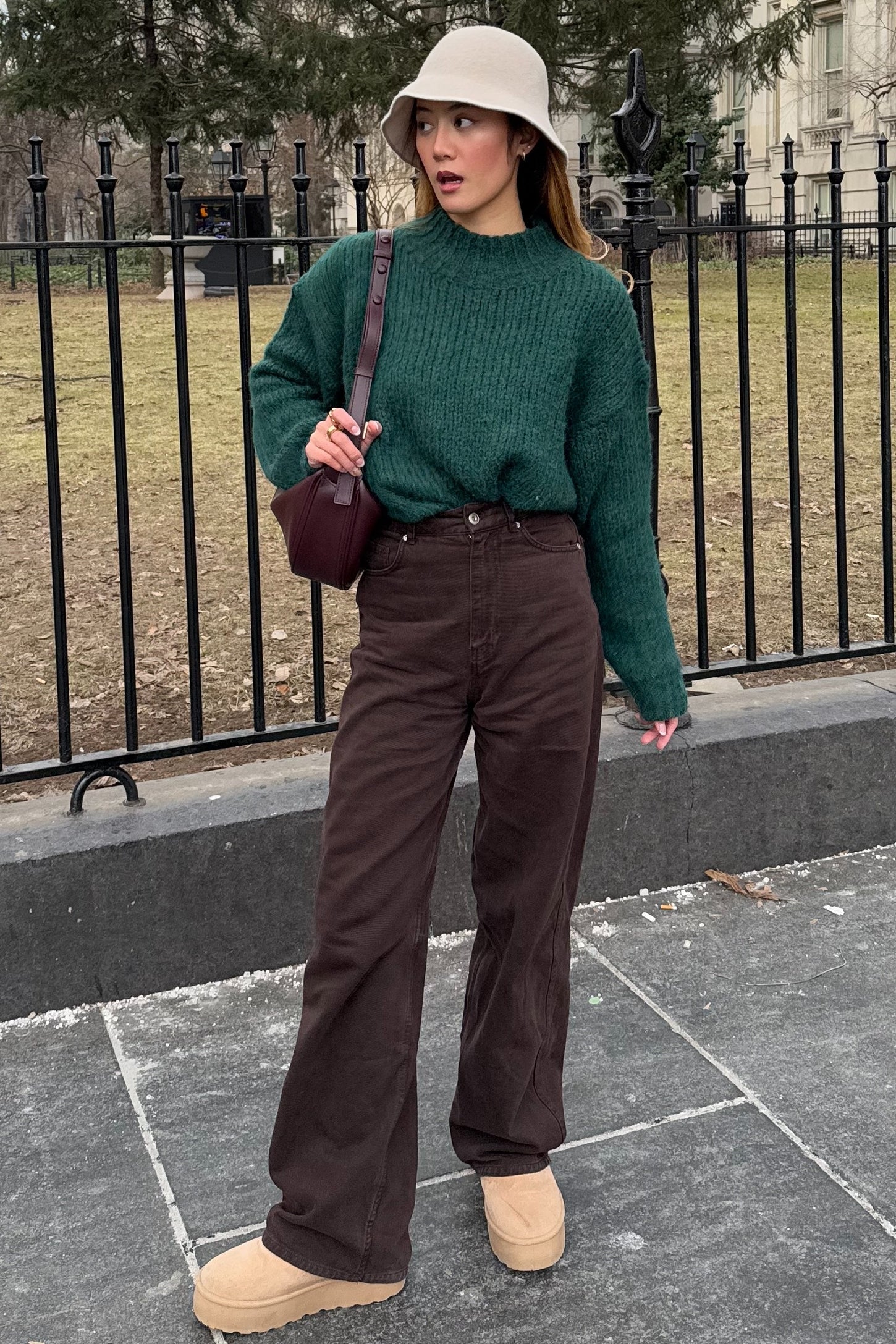 Forest Green Chunky Knit Mock Neck Sweater