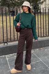 Forest Green Chunky Knit Mock Neck Sweater