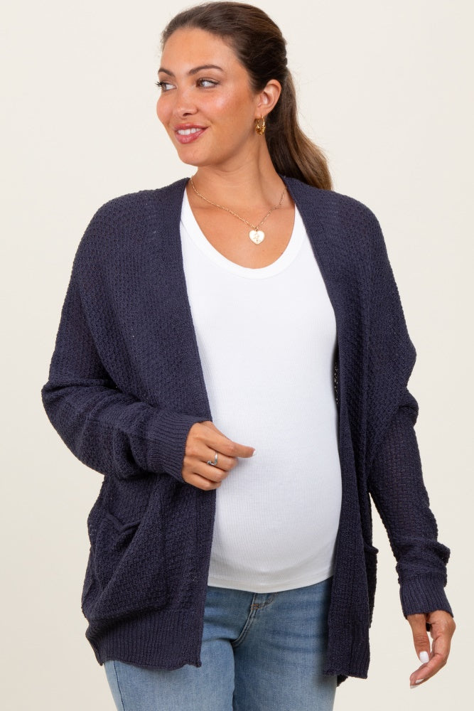 Navy Pocketed Open Maternity Cardigan