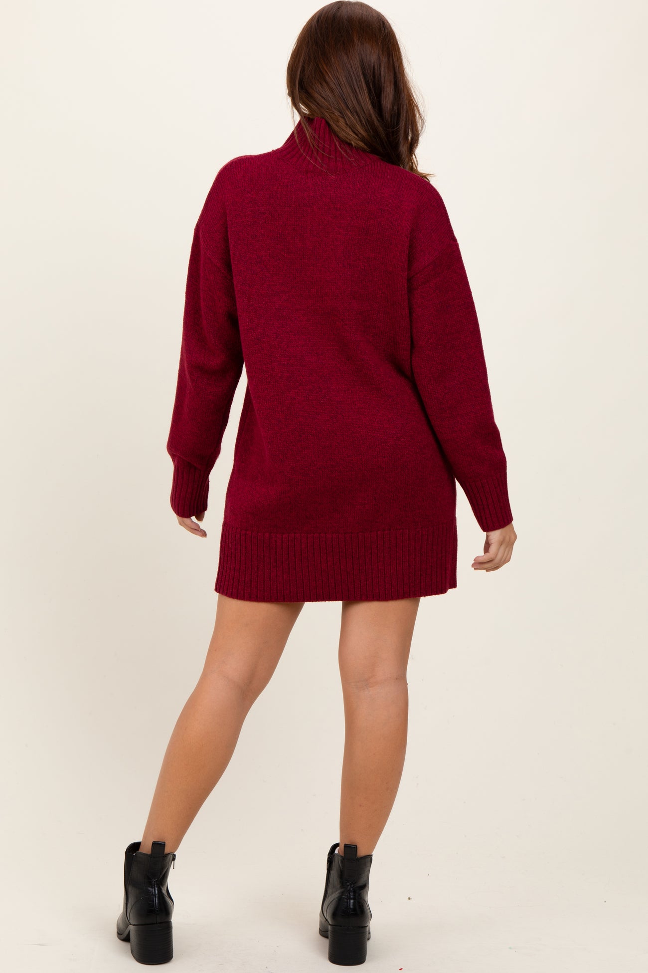 Burgundy Turtle Neck Mini Sweater Dress