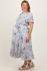 Cream Floral Pleated Maternity Plus Midi Dress