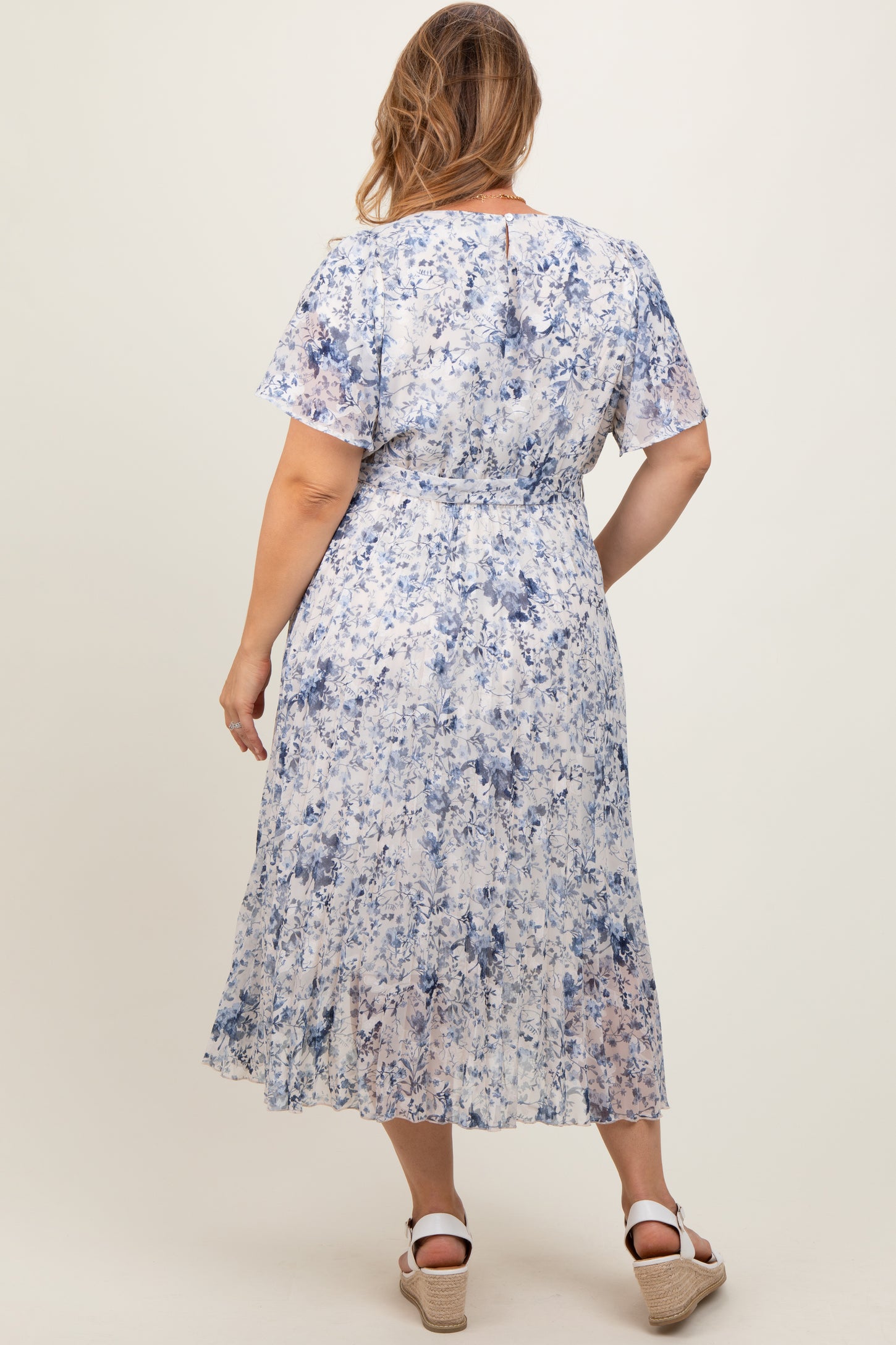 Cream Floral Pleated Maternity Plus Midi Dress
