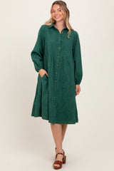 Forest Green Tiered Button Down Maternity Shirt Dress